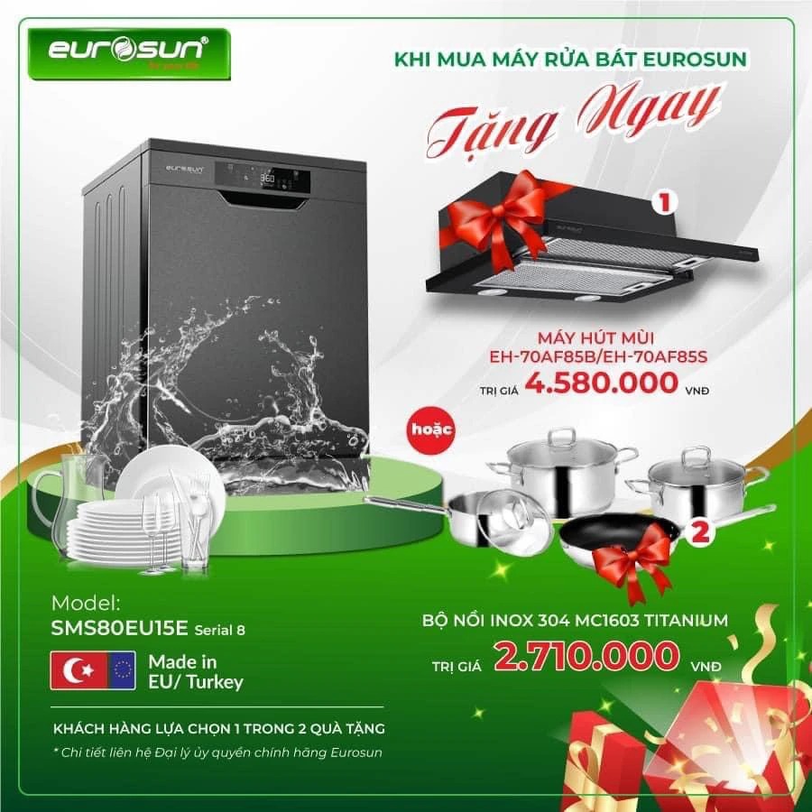 Máy rửa bát rửa chén Eurosun chính hãng SMS80EU15E
